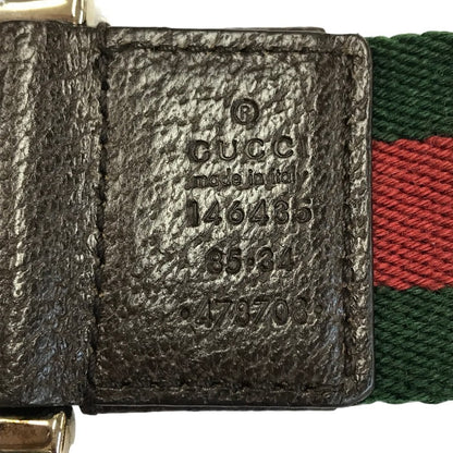 GUCCI グッチ ダブルリング ベルト ユニセックス キャンバス/レザー シェリーライン ストライプ グリーン/レッド 113cm 146435 中古 T1