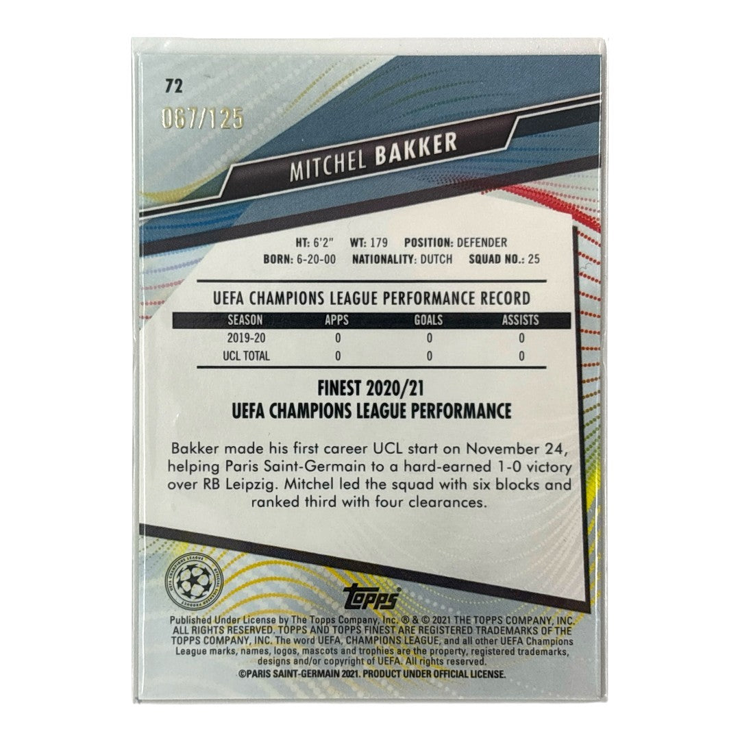 TOPPS サッカーカード FINEST MITCHEL BAKKER PARIS SAINT-GERMAIN 067/125 #72 中古 IT1