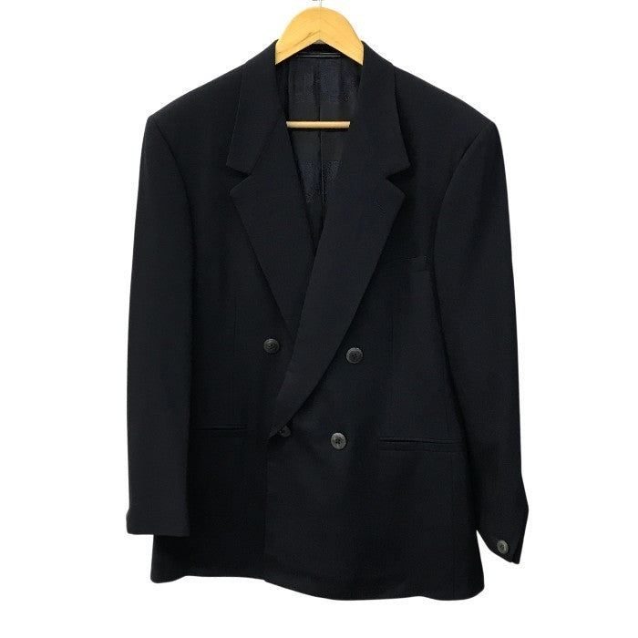 GIANNI VERSACE ヴェルサーチ ジャケット/パンツ スーツ上下セット メンズ 春秋 ダブルブレスト 4釦 4つボタン 無地 ツータック ブラック 52サイズ 中古 T1
