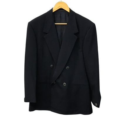 GIANNI VERSACE ヴェルサーチ ジャケット/パンツ スーツ上下セット メンズ 春秋 ダブルブレスト 4釦 4つボタン 無地 ツータック ブラック 52サイズ 中古 T1