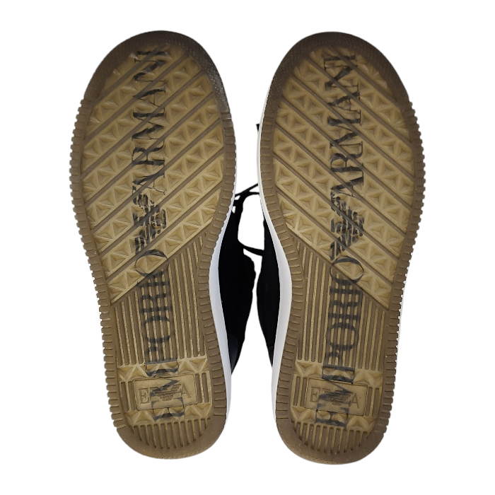 EMPORIO ARMANI スニーカー レディース ハイカット ロゴ スウェード レザー サテン ブラック 約22.5cm X3Z033 XM080 中古 T1