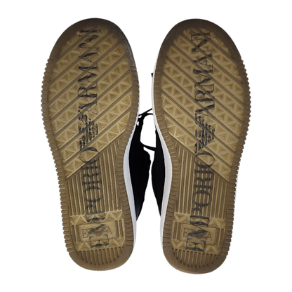 EMPORIO ARMANI スニーカー レディース ハイカット ロゴ スウェード レザー サテン ブラック 約22.5cm X3Z033 XM080 中古 T1