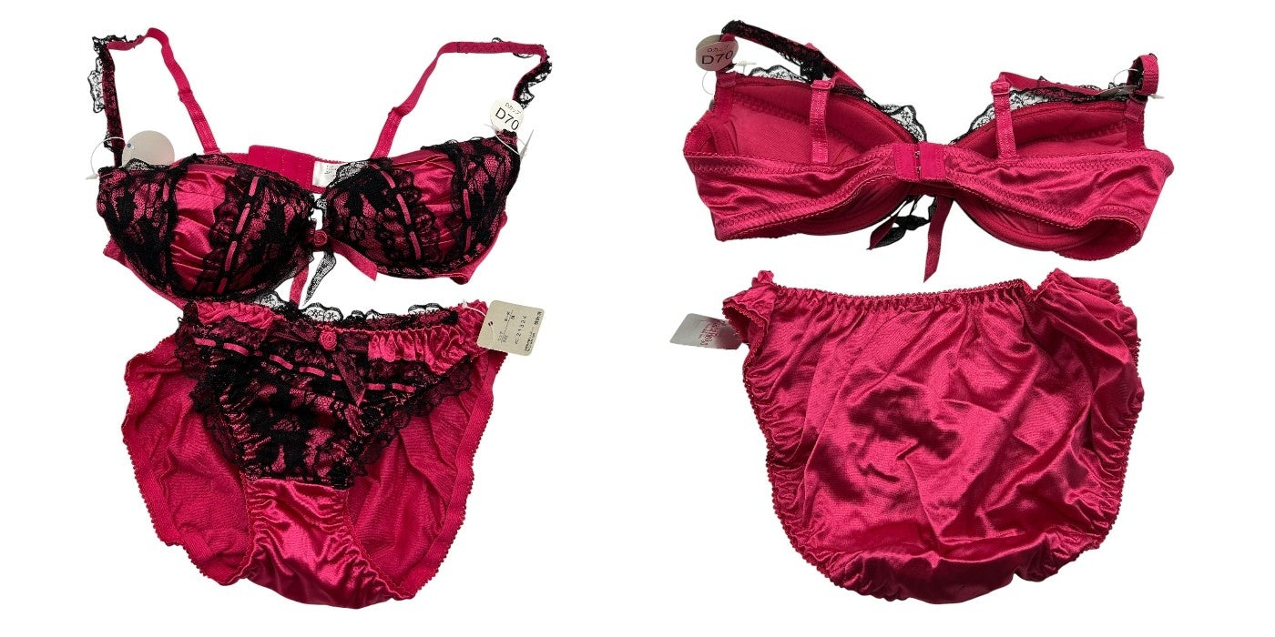 未使用品 PUG パグ petit palissee プチ パリーゼ Piace Rosso ブラジャー パンツ 4セット D70 M レディース 下着 ショーツ かわいい レース ギンガムチェック 中古 W４