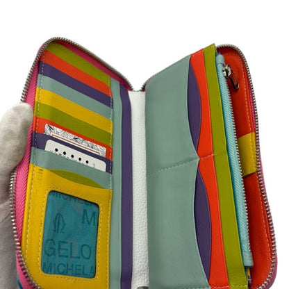 MICHELANGELO ミケランジェロ パッチワーク ラウンドファスナー 長財布 レザー カラフル レディース かわいい 中古 W４