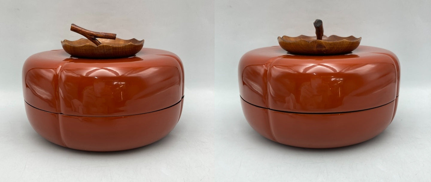 山中塗 雅峰 天然木 うるし塗装 柿型 菓子器 中古 D4