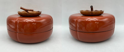 山中塗 雅峰 天然木 うるし塗装 柿型 菓子器 中古 D4