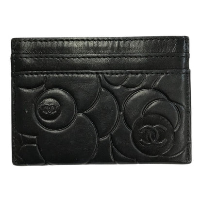 CHANEL シャネル カメリア カードケース レディース レザー エンボス ココマーク シルバー金具 ブラック 中古 T1