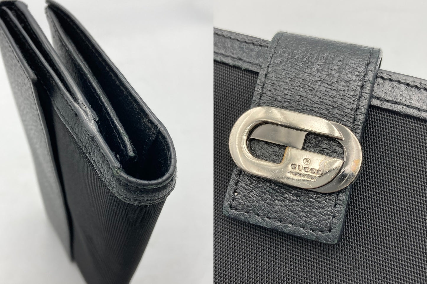 GUCCI グッチ キャンバスレザー Wホック 2つ折り長財布 035 0416 2109 中古 D4