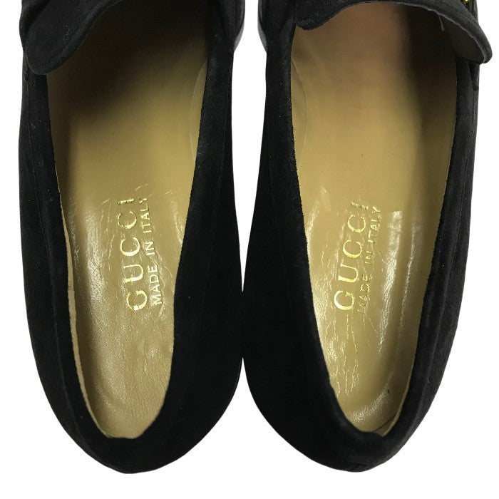 GUCCI グッチ ビットローファー レディース シューズ ヌバック ヴィンテージ ゴールド金具 ブラック 38サイズ 100 0374 中古 T1