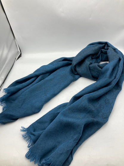 GUCCI グッチ GG柄 シルク混 ストール ネイビー 中古 D4