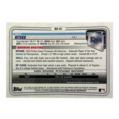 TOPPS MLBカード BOWMAN CHROME 1ST NICK BITSKO TAMPA BAY RAYS #BD-61 中古 IT2