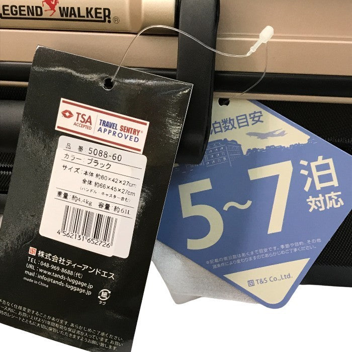 LEGEND WALKER レジェンドウォーカー スーツケース エンボス加工 TSAロック ポリカーボネート 静音キャスター ブラック 5088-60 BK 中古 T1