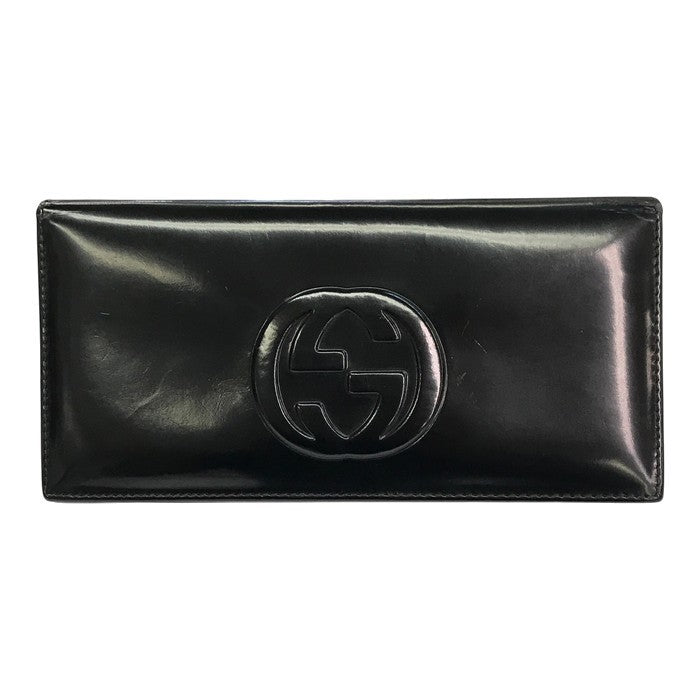 GUCCI グッチ インターロッキングG 長財布 ユニセックス 二つ折り パテントレザー ロゴ エンボス ブラック 中古 T1