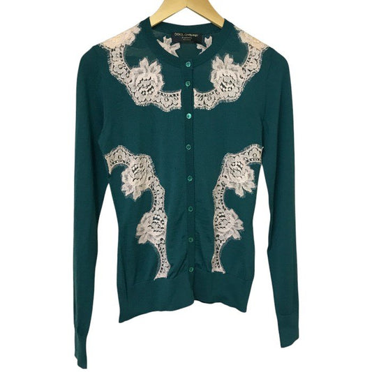 DOLCE＆GABBANA ドルチェ＆ガッバーナ レースコンビ カーディガン 38 トップス グリーン レディース 春 中古 W1