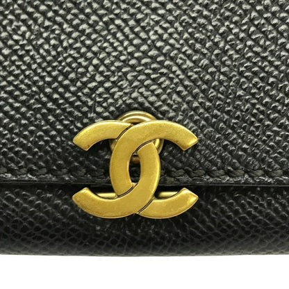 CHANEL シャネル トリフォールド コインケース レディース キャビアスキン レザー 小銭入れ ココマーク ゴールド金具 ブラック 中古 T1