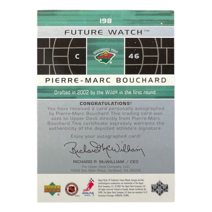 UPPER DECK NHLカード SP AUTHENTIC PIERRE-MARC BOUCHARD MINNESOTA WILD /999 #198 中古 IT2