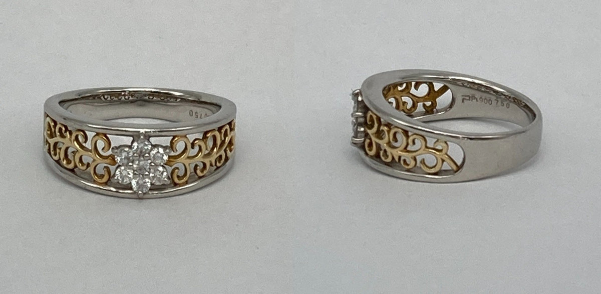Pt900/K18 ダイヤ0.20ct フラワーモチーフ リング 13号 中古 D4
