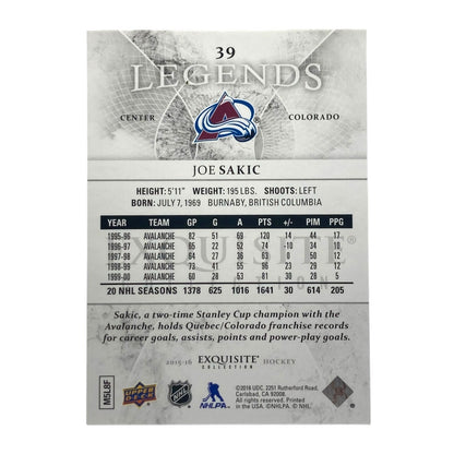 UPPER DECK NHLカード EXQUISITE COLLECTION JOE SAKIC COLORADO 005/499 #39 中古 IT2