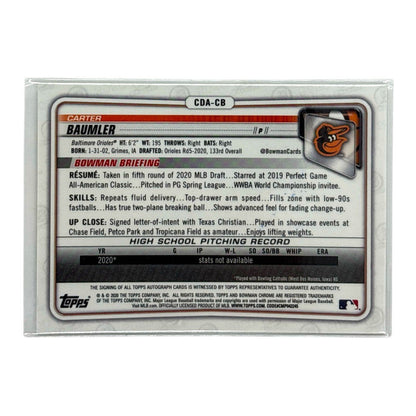 TOPPS MLBカード BOWMAN CHROME 1ST CARTER BAUMLER BALTIMORE ORIOLES #CDA-CB 中古 IT1
