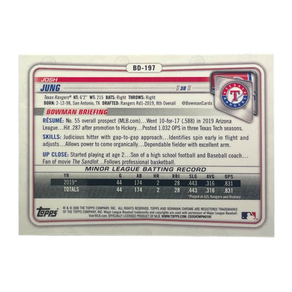TOPPS MLBカード BOWMAN CHROME JOSH JUNG TEXAS RANGERS /150 #BD-197 中古 IT2