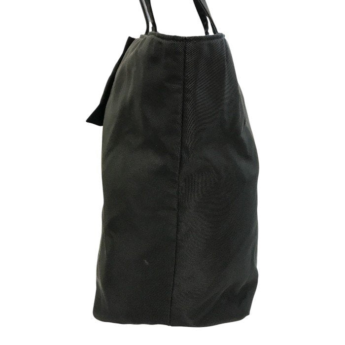 PRADA プラダ トートバッグ レディース リボン ロゴ ナイロン レザーハンドル 三角プレート A4収納可 ブラック 中古 T1