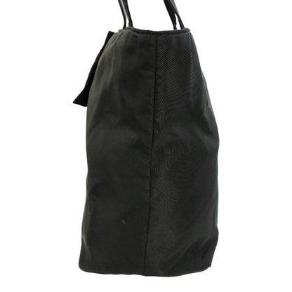 PRADA プラダ トートバッグ レディース リボン ロゴ ナイロン レザーハンドル 三角プレート A4収納可 ブラック 中古 T1