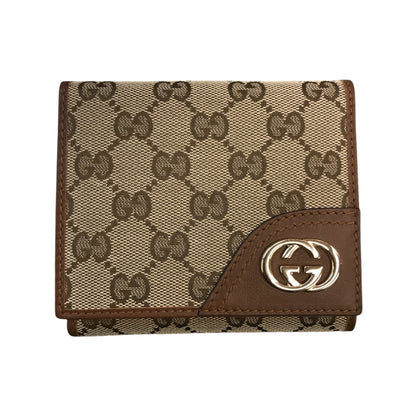 GUCCI グッチ 財布 レディース GGキャンバス レザー 二つ折り インターロッキング ブラウン/ベージュ 181594 0959 中古 T1