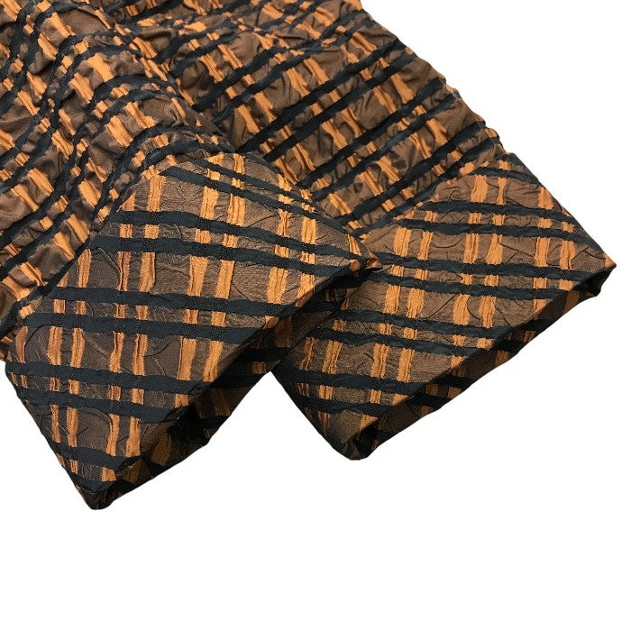 Rene ルネ TISSUE ワンピース レディース フレア 5分袖 チェック柄 ベルト付き しわ加工 ブラウン 36サイズ 6136077 中古 T1