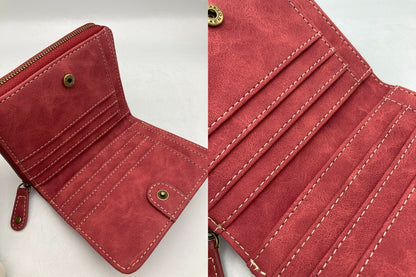 SNOOPY スヌーピー 2つ折り財布 コンパクト ラウンドファスナー 刺繍 レッド 中古 D4