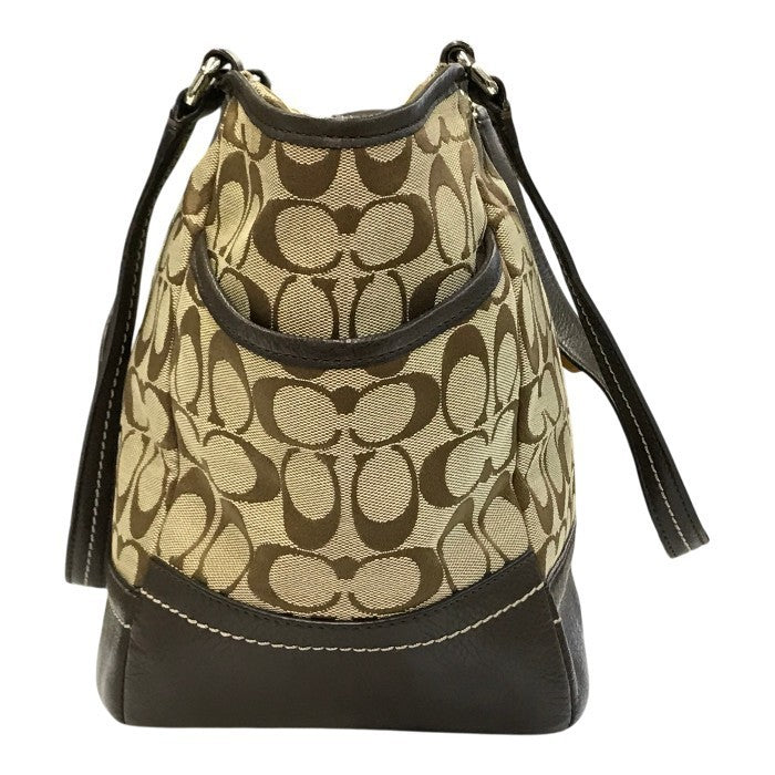 COACH コーチ シグネチャー トートバッグ レディース キャンバス/レザー ショルダー 大容量 カーキ/ブラウン F23297 中古 T1