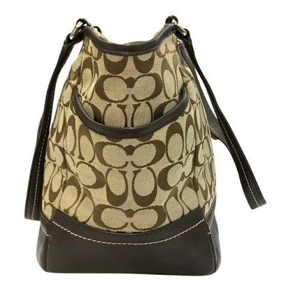 COACH コーチ シグネチャー トートバッグ レディース キャンバス/レザー ショルダー 大容量 カーキ/ブラウン F23297 中古 T1