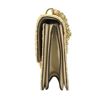 TORY BURCH トリーバーチ キラ ショルダーバッグ レディース ラフィア調 ダブルチェーン カゴバッグ ベージュ 中古 T1