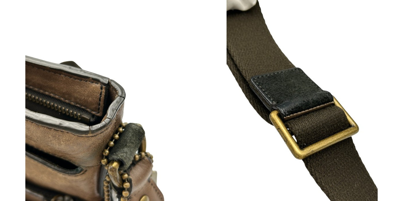 COACH コーチ ブリーカー レザー スウェード クロスボディ ショルダーバッグ 71096 ユニセックス ブラウン 本革 鞄 ブランド  中古 W４