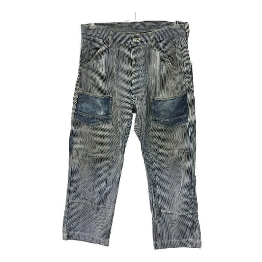 FREEWHEELERS フリーホイーラーズ ペインターパンツ メンズ ストライプ デニム UNION SPECIAL OVERALLS ワークパンツ ヒッコリー ネイビー/ホワイト サイズ不明 中古 T1