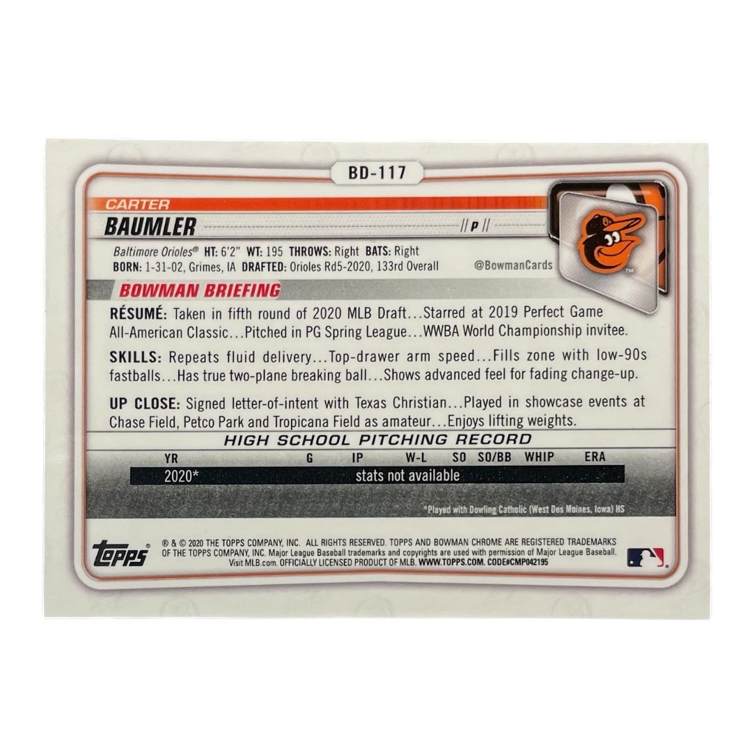 TOPPS MLBカード BOWMAN CHROME 1ST CARTER BAUMLER BALTIMORE ORIOLES #BD-117 中古 IT2