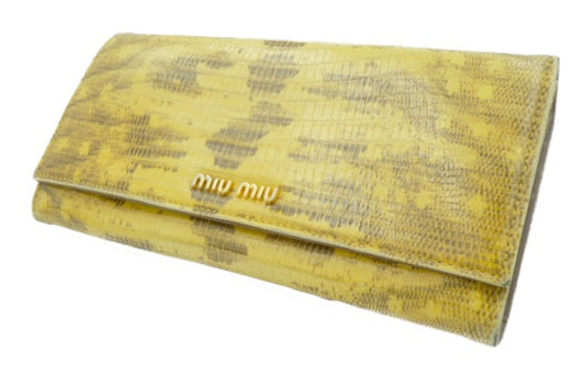 miu miu クロコ調 レザー ロング ウォレット 中古  ミュウミュウ ２つ折り 長財布 レディース ブランド おしゃれ