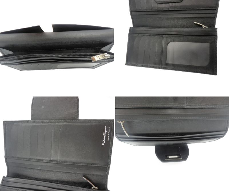 Salvatore Ferragamo ガンチーニ 2つ折り 長財布 中古  フェラガモ レザー 本革 ブランド ロングウォレット パスケース