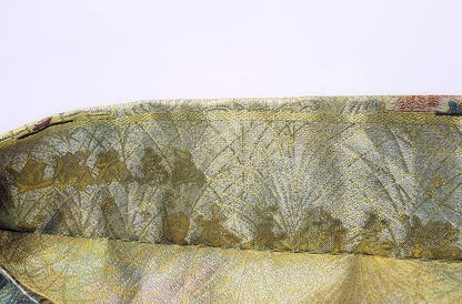 西陣あさぎ プラチナ 本金箔 正絹 袋帯 中古  近代花鳥画 日本美術の花鳥画を織り込んだ豪華絢爛な袋帯です。
