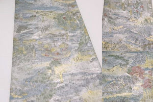 歌川広重 プラチナ 本金箔 正絹 袋帯 中古  六十余州名勝図會が織り込まれた上質な袋帯です。
