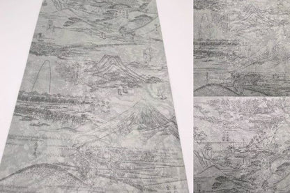 歌川広重 プラチナ 本金箔 正絹 袋帯 中古  六十余州名勝図會が織り込まれた上質な袋帯です。
