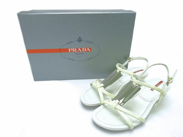PRADA/プラダ ロゴプレート付サンダル 35 約22cm 中古  プラダのレザーサンダルです♪