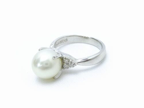 9.4mmパール ダイヤ0.19ct Pt900 リング 12号 中古  存在感のある大粒のパールリングです♪