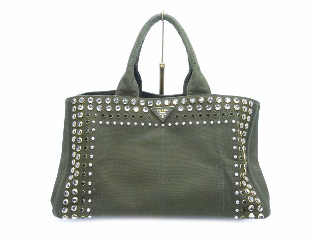 PRADA カナパ スタッズ トートバッグ中古  プラダ マチの広い大容量バッグです☆
