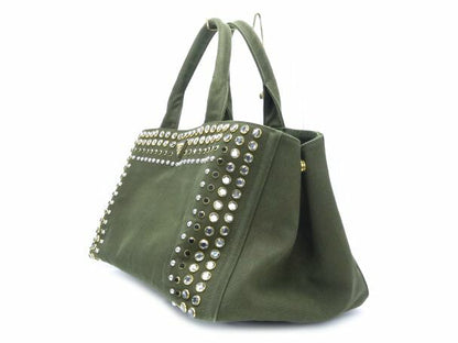 PRADA カナパ スタッズ トートバッグ中古  プラダ マチの広い大容量バッグです☆