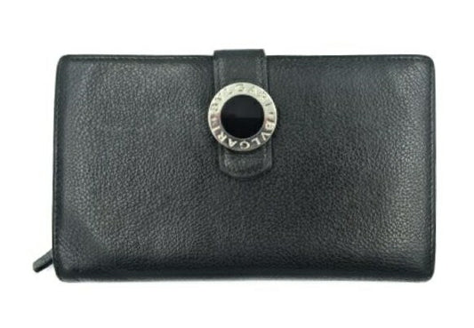 BVLGARI ブルガリ ロゴ ボタン 二つ折り 長財布 中古  メンズ ブランド ブラック 黒 レザー レッド 赤