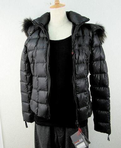 【】　DUVETICA/デュベティカ 　フード付　レディース　ダウンジャケット　【中古】 40 Мサイズ 9号 ファー 黒 ブラック