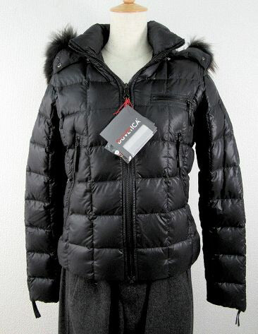 【】　DUVETICA/デュベティカ 　フード付　レディース　ダウンジャケット　【中古】 40 Мサイズ 9号 ファー 黒 ブラック