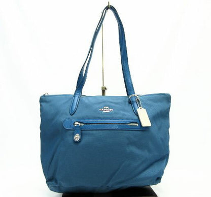 【】COACH/コーチ　ピーコック　トートバッグ【中古】 ナイロン レザー ブルー ジップ