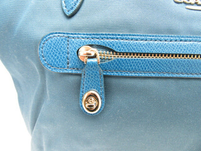 【】COACH/コーチ　ピーコック　トートバッグ【中古】 ナイロン レザー ブルー ジップ