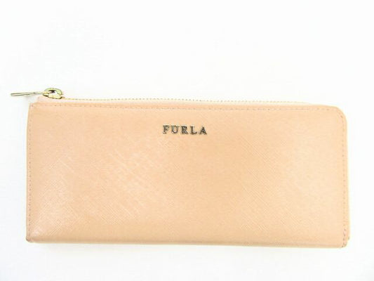 FURLA/フルラ L字ファスナー長財布 中古 ピンク ベージュ レディース 切り替えし